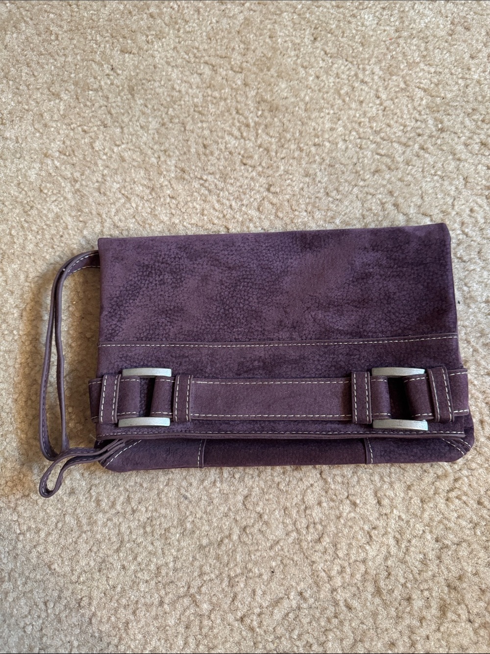 Suede Fold-Over Clutch in Deep Plum